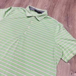 RLX Ralph Lauren Mens XL Golf Lime Green Striped Performance Golf Polo Shirt
